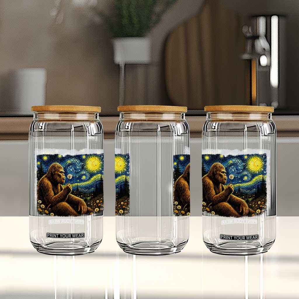 Bigfoot Blowing Dandelion Starry Night Glass Can Cryptid Mythical Creature National Park Monster Gift TS14 Print Your Wear
