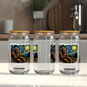 Bigfoot Blowing Dandelion Starry Night Glass Can Cryptid Mythical Creature National Park Monster Gift TS14 Print Your Wear