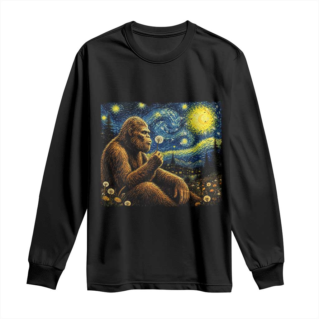 Bigfoot Blowing Dandelion Starry Night Long Sleeve Shirt Cryptid Mythical Creature National Park Monster Gift TS14 Black Print Your Wear
