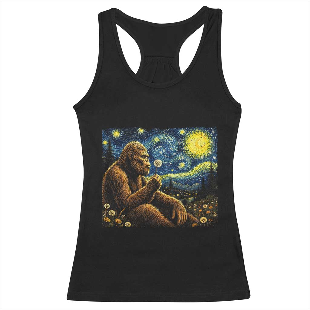 Bigfoot Blowing Dandelion Starry Night Racerback Tank Top Cryptid Mythical Creature National Park Monster Gift TS14 Black Print Your Wear