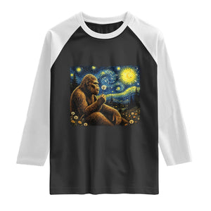 Bigfoot Blowing Dandelion Starry Night Raglan Shirt Cryptid Mythical Creature National Park Monster Gift TS14 Black White Print Your Wear