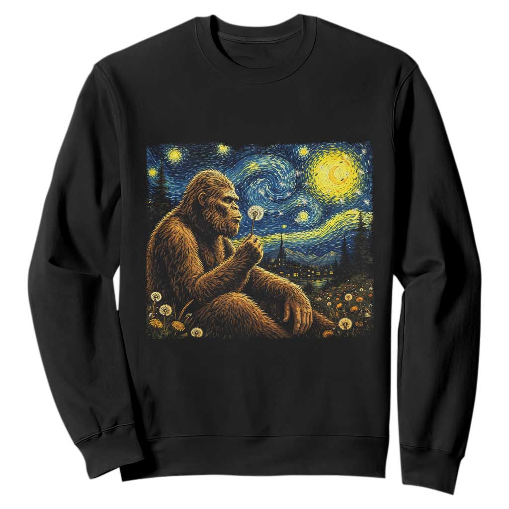 Bigfoot Blowing Dandelion Starry Night Sweatshirt Cryptid Mythical Creature National Park Monster Gift TS14 Black Print Your Wear