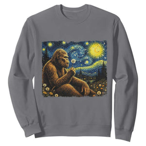 Bigfoot Blowing Dandelion Starry Night Sweatshirt Cryptid Mythical Creature National Park Monster Gift TS14 Charcoal Print Your Wear