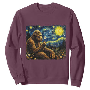 Bigfoot Blowing Dandelion Starry Night Sweatshirt Cryptid Mythical Creature National Park Monster Gift TS14 Maroon Print Your Wear