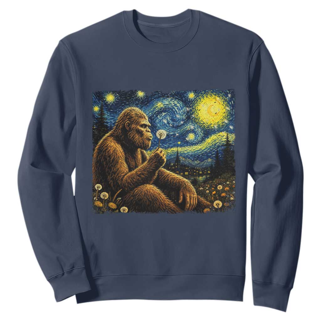 Bigfoot Blowing Dandelion Starry Night Sweatshirt Cryptid Mythical Creature National Park Monster Gift TS14 Navy Print Your Wear