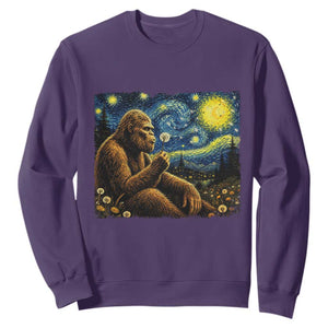 Bigfoot Blowing Dandelion Starry Night Sweatshirt Cryptid Mythical Creature National Park Monster Gift TS14 Purple Print Your Wear