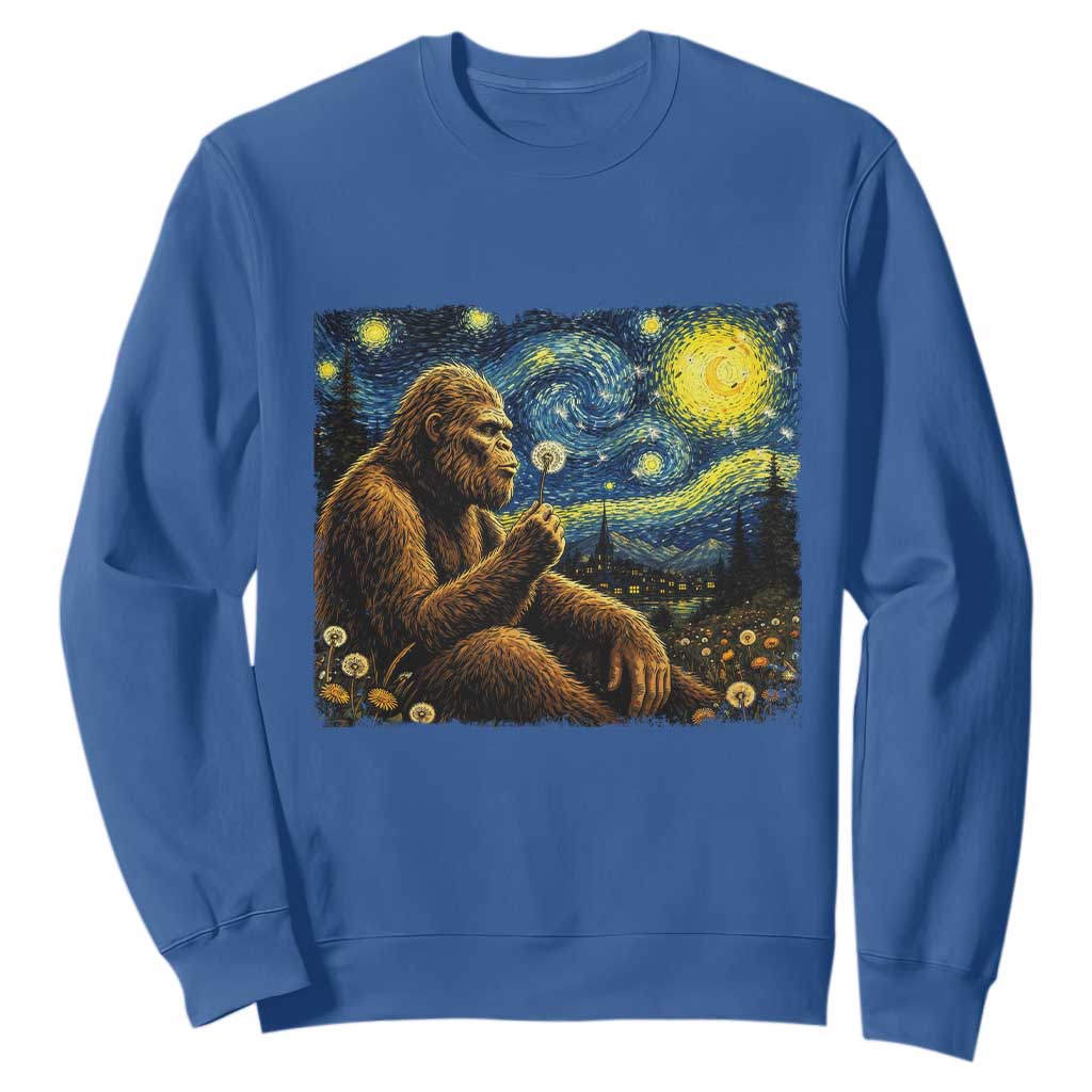 Bigfoot Blowing Dandelion Starry Night Sweatshirt Cryptid Mythical Creature National Park Monster Gift TS14 Royal Blue Print Your Wear