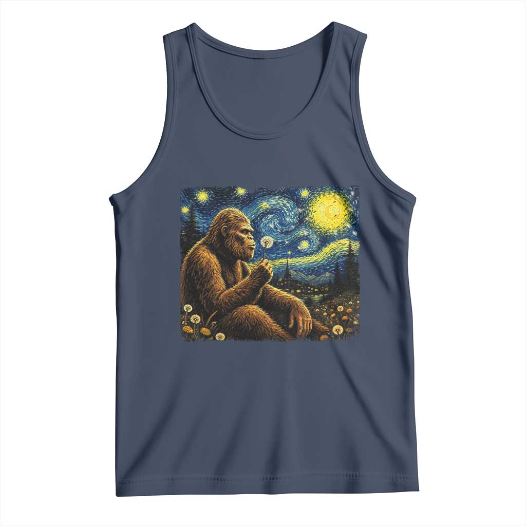 Bigfoot Blowing Dandelion Starry Night Tank Top Cryptid Mythical Creature National Park Monster Gift TS14 Navy Print Your Wear