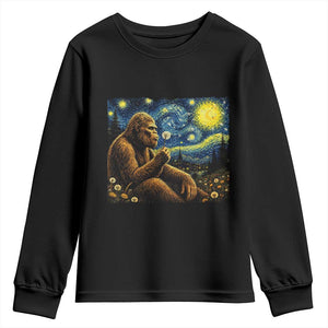 Bigfoot Blowing Dandelion Starry Night Youth Sweatshirt Cryptid Mythical Creature National Park Monster Gift TS14 Black Print Your Wear