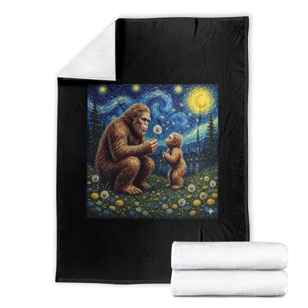 Bigfoot Blowing Dandelion Starry Night Throw Blanket Sasquatch Dad Fathers Day Father Son Matching TS14 Black Print Your Wear