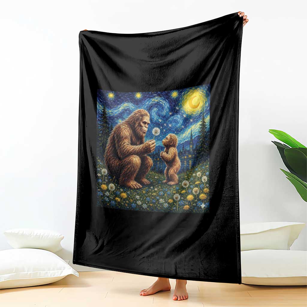 Bigfoot Blowing Dandelion Starry Night Throw Blanket Sasquatch Dad Fathers Day Father Son Matching TS14 Print Your Wear