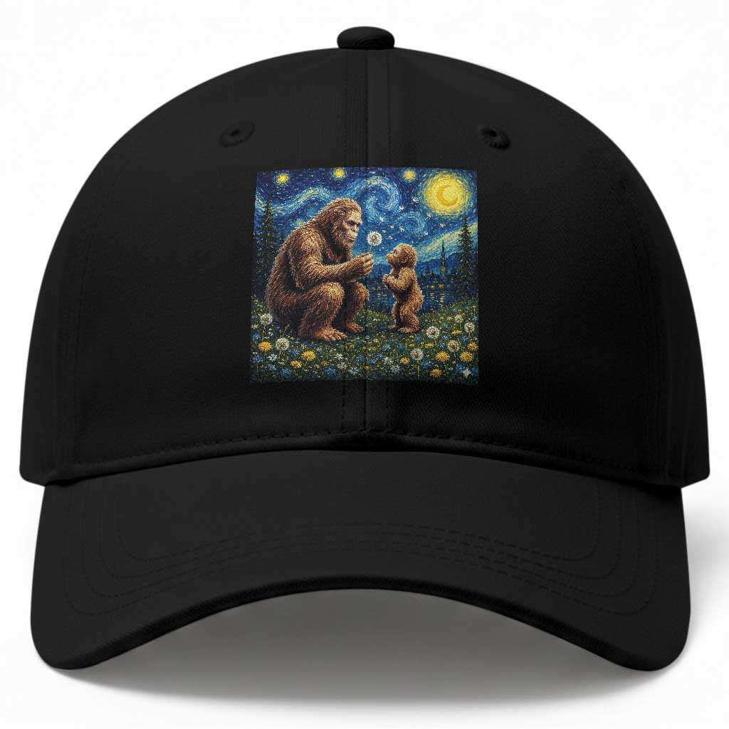 Bigfoot Blowing Dandelion Starry Night Baseball Cap Sasquatch Dad Fathers Day Father Son Matching TS14 Print Your Wear