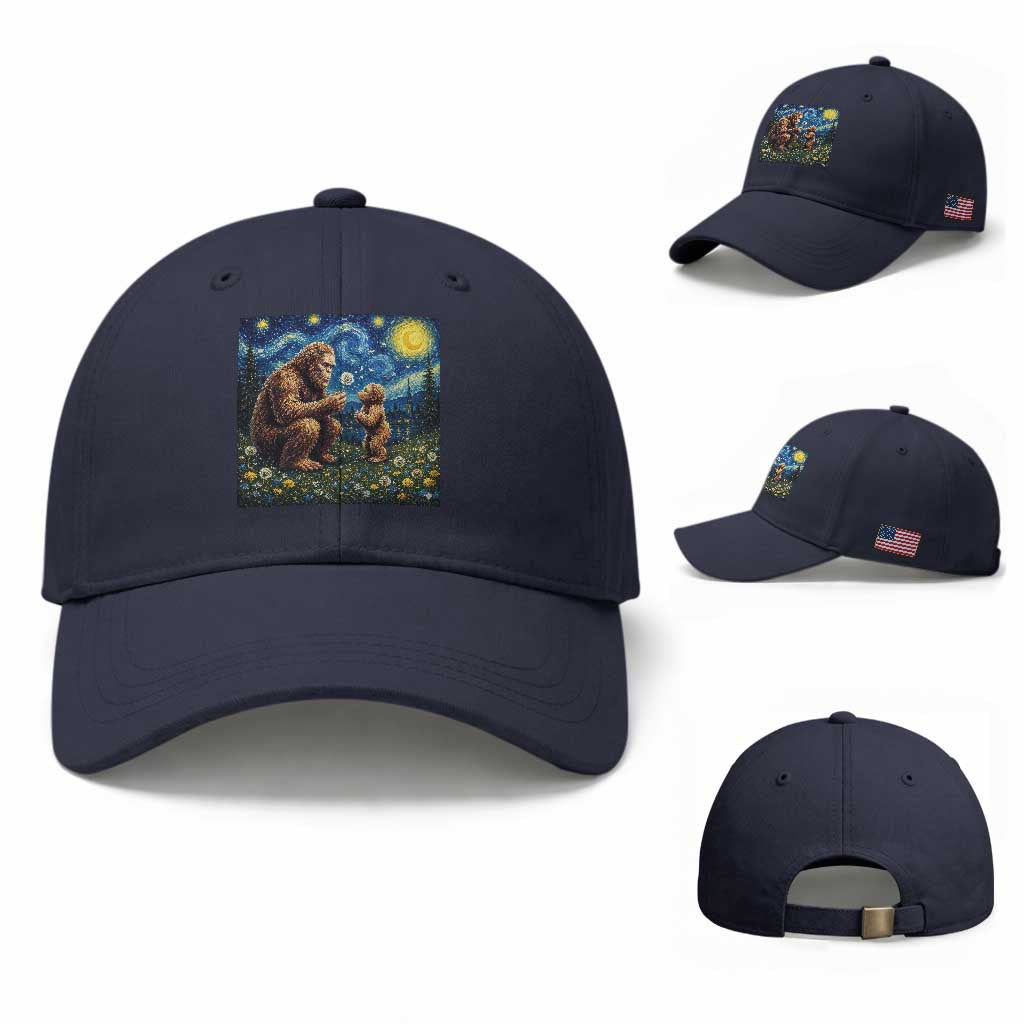 Bigfoot Blowing Dandelion Starry Night Baseball Cap Sasquatch Dad Fathers Day Father Son Matching TS14 Baseball Cap Universal Fit Navy Print Your Wear