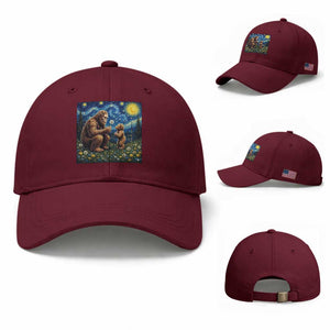 Bigfoot Blowing Dandelion Starry Night Baseball Cap Sasquatch Dad Fathers Day Father Son Matching TS14 Baseball Cap Universal Fit Maroon Print Your Wear