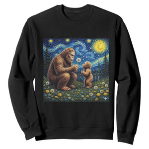 Bigfoot Blowing Dandelion Starry Night Sweatshirt Sasquatch Dad Fathers Day Father Son Matching TS14 Black Print Your Wear