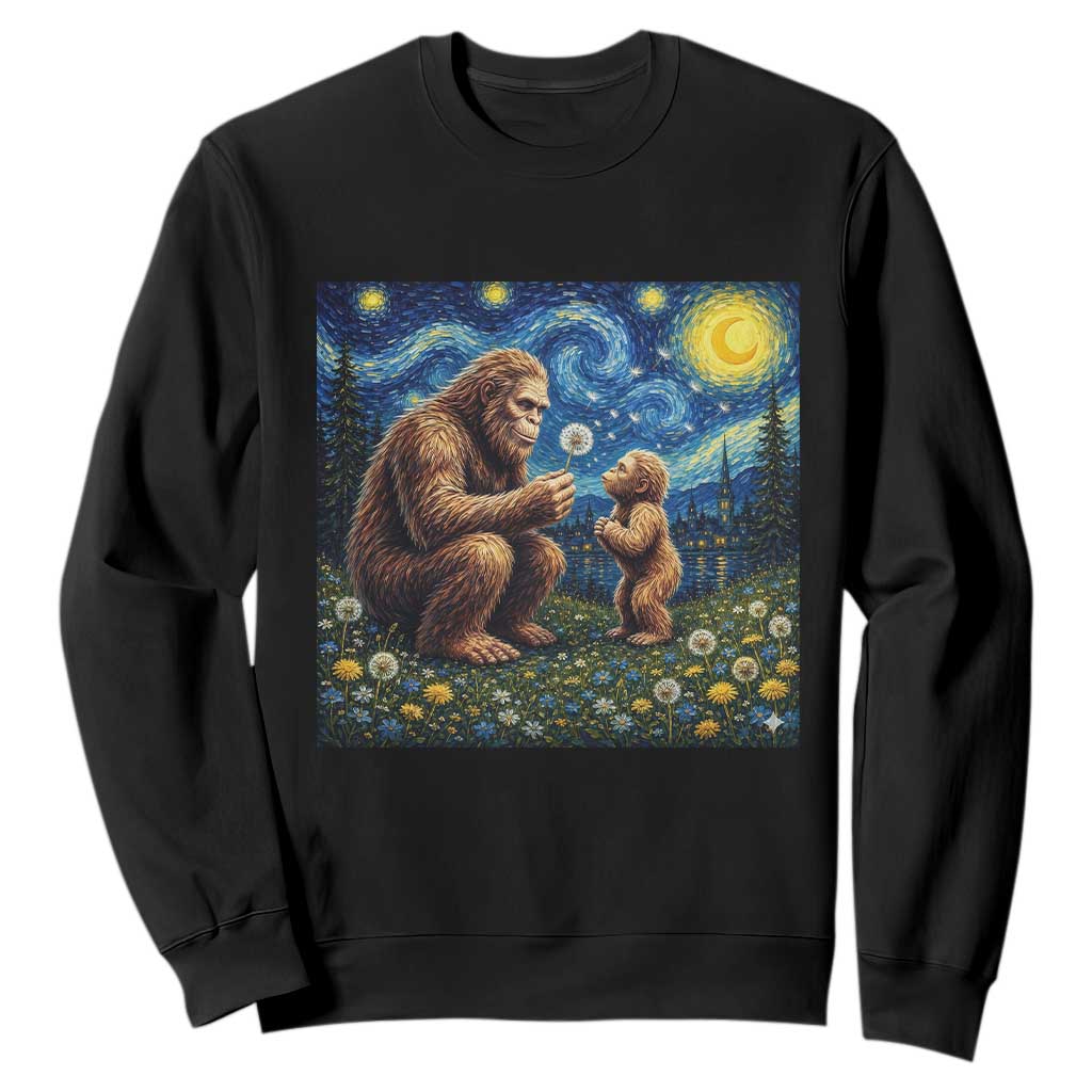 Bigfoot Blowing Dandelion Starry Night Sweatshirt Sasquatch Dad Fathers Day Father Son Matching TS14 Black Print Your Wear