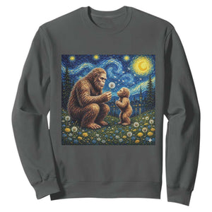 Bigfoot Blowing Dandelion Starry Night Sweatshirt Sasquatch Dad Fathers Day Father Son Matching TS14 Dark Heather Print Your Wear