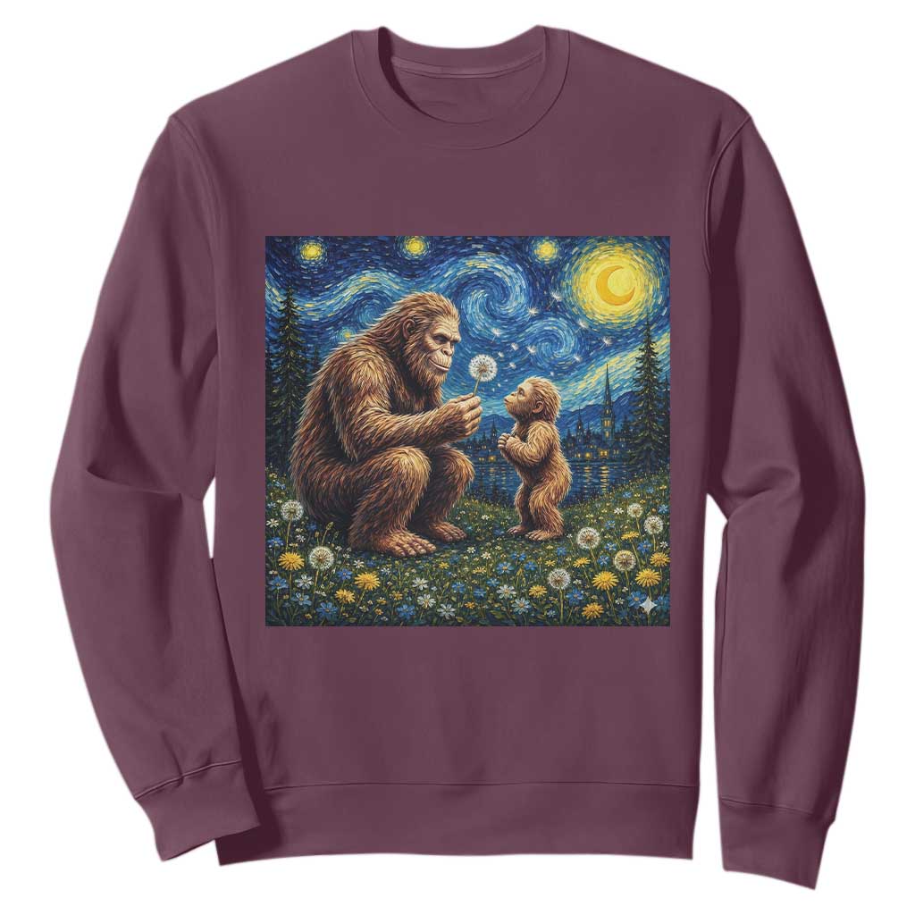 Bigfoot Blowing Dandelion Starry Night Sweatshirt Sasquatch Dad Fathers Day Father Son Matching TS14 Maroon Print Your Wear