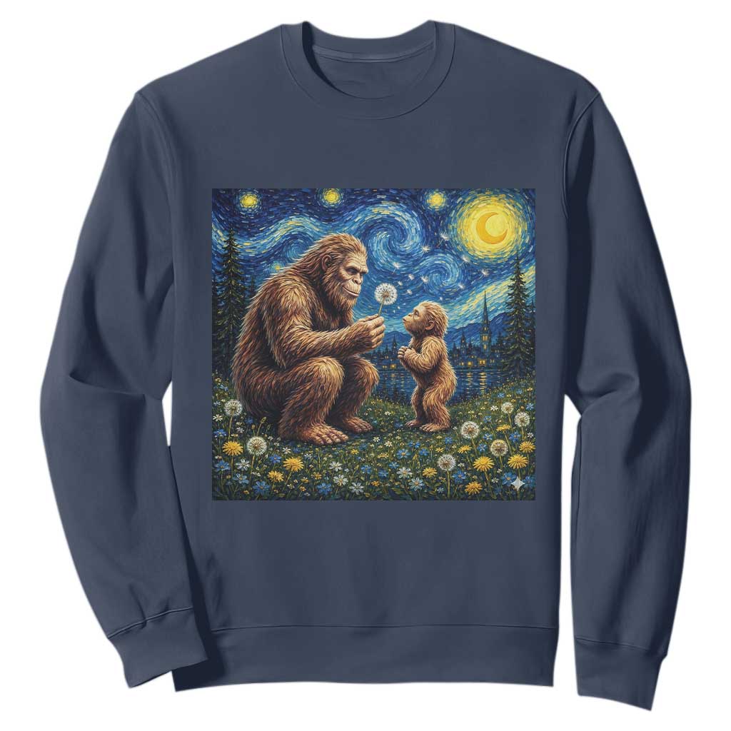 Bigfoot Blowing Dandelion Starry Night Sweatshirt Sasquatch Dad Fathers Day Father Son Matching TS14 Navy Print Your Wear