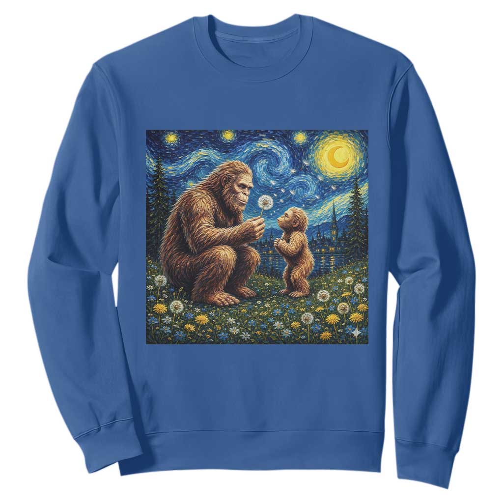 Bigfoot Blowing Dandelion Starry Night Sweatshirt Sasquatch Dad Fathers Day Father Son Matching TS14 Royal Blue Print Your Wear