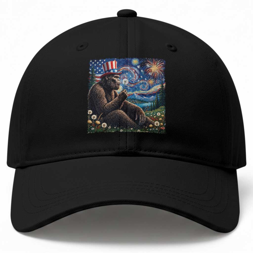 Bigfoot Blowing Dandelion Baseball Cap Sasquatch Van Gogh Starry Night 4th of July TS14 Print Your Wear