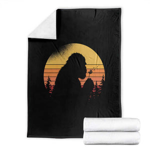 Bigfoot Blowing Dandelion Throw Blanket Retro Sunset Forest TS14 Black Print Your Wear