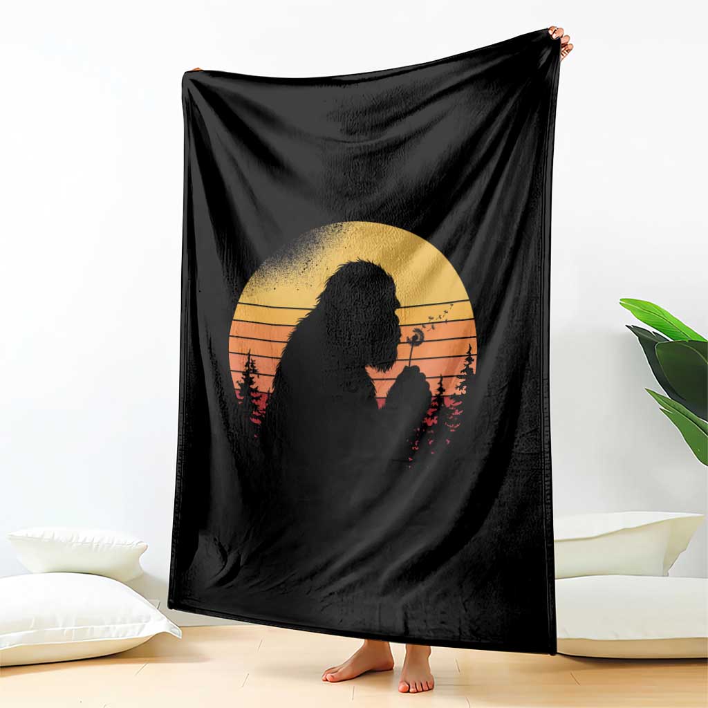 Bigfoot Blowing Dandelion Throw Blanket Retro Sunset Forest TS14 Print Your Wear
