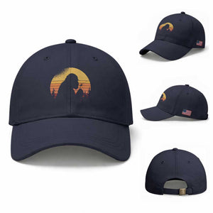 Bigfoot Blowing Dandelion Baseball Cap Retro Sunset Forest TS14 Baseball Cap Universal Fit Navy Print Your Wear