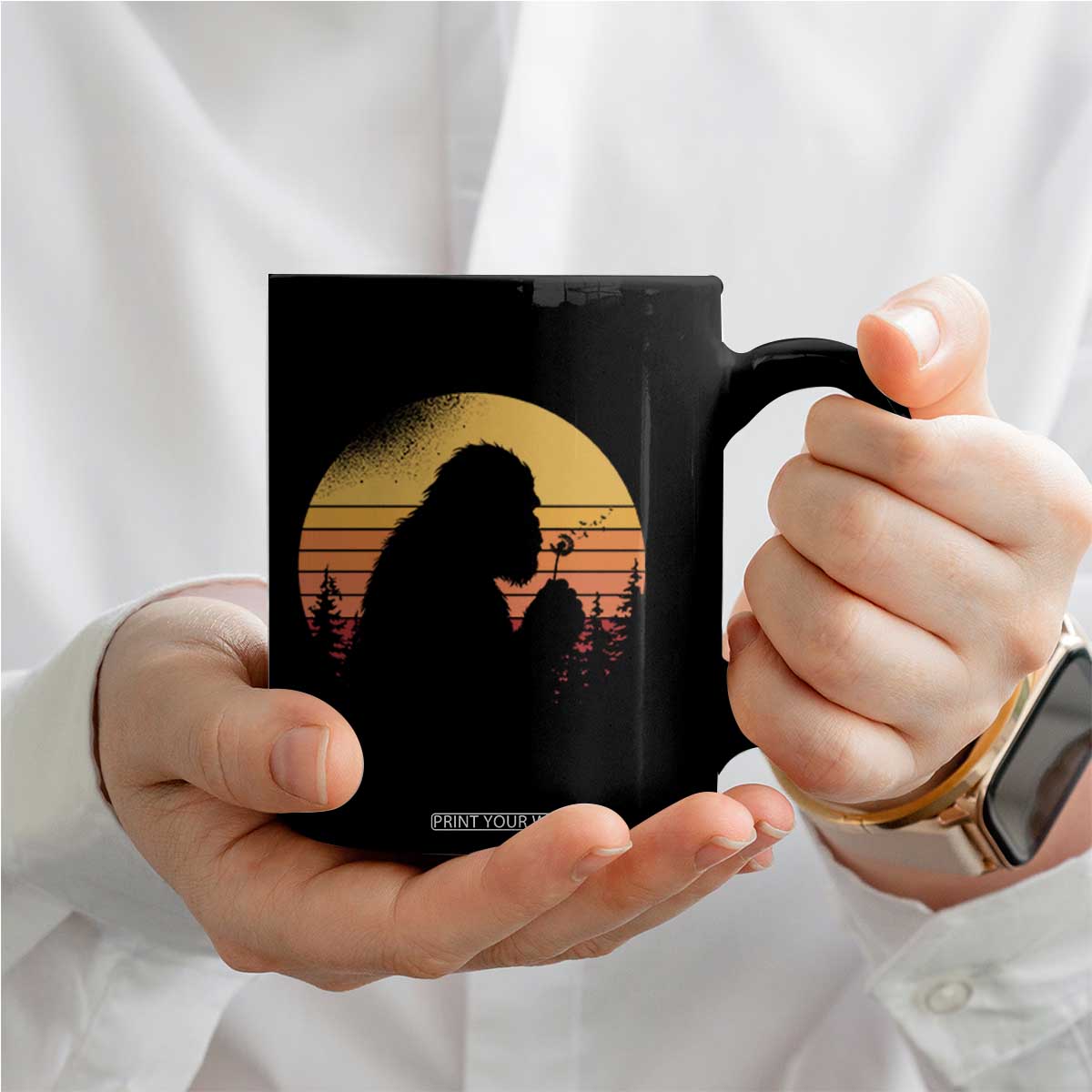 Bigfoot Blowing Dandelion Coffee Mug Retro Sunset Forest TS14 Print Your Wear