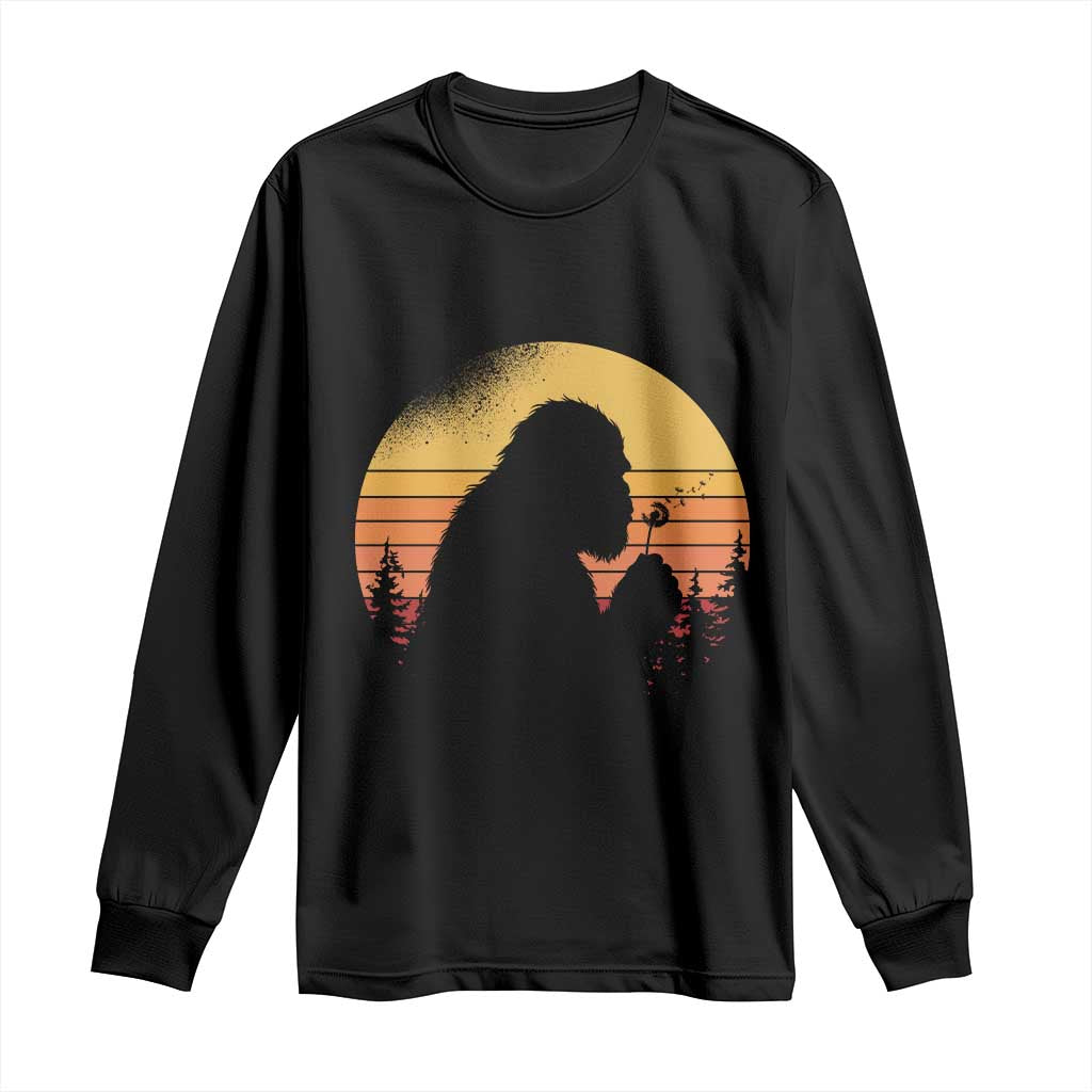 Bigfoot Blowing Dandelion Long Sleeve Shirt Retro Sunset Forest TS14 Black Print Your Wear
