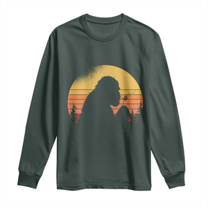 Bigfoot Blowing Dandelion Long Sleeve Shirt Retro Sunset Forest TS14 Dark Forest Green Print Your Wear