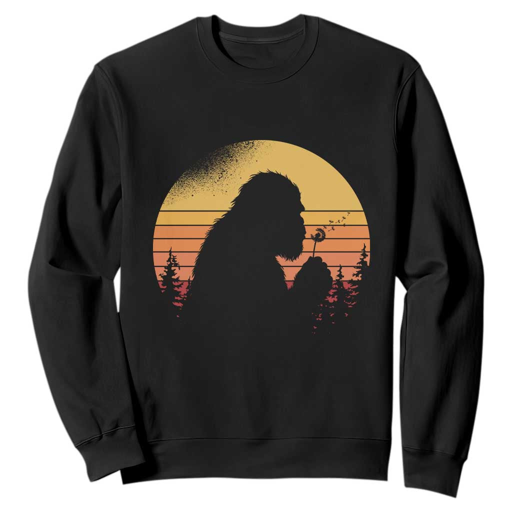 Bigfoot Blowing Dandelion Sweatshirt Retro Sunset Forest TS14 Black Print Your Wear