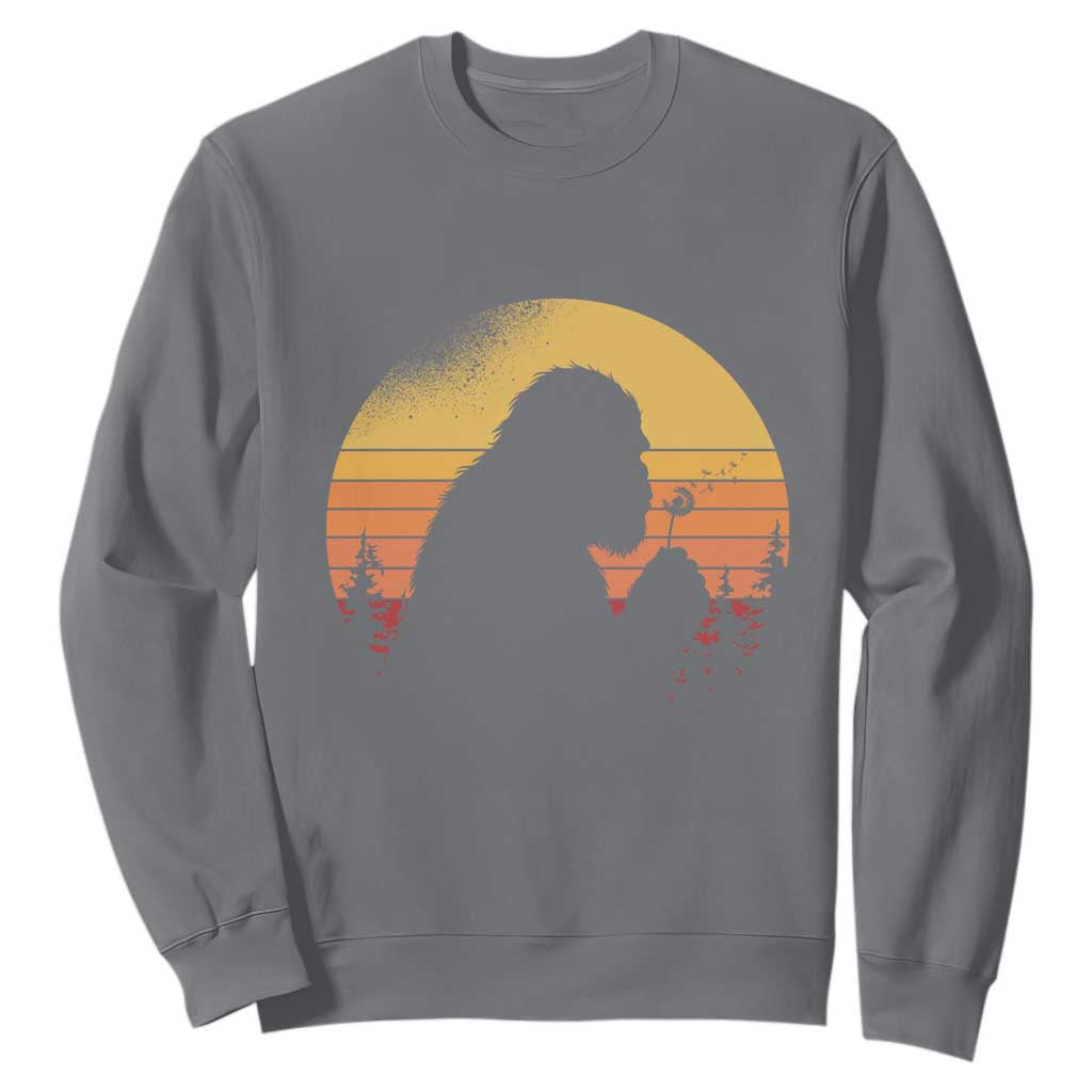 Bigfoot Blowing Dandelion Sweatshirt Retro Sunset Forest TS14 Charcoal Print Your Wear