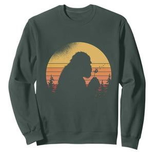 Bigfoot Blowing Dandelion Sweatshirt Retro Sunset Forest TS14 Dark Forest Green Print Your Wear