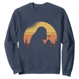 Bigfoot Blowing Dandelion Sweatshirt Retro Sunset Forest TS14 Navy Print Your Wear