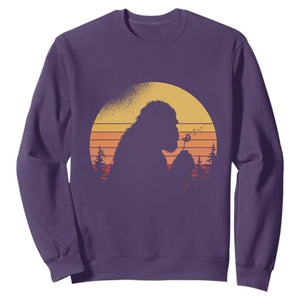 Bigfoot Blowing Dandelion Sweatshirt Retro Sunset Forest TS14 Purple Print Your Wear