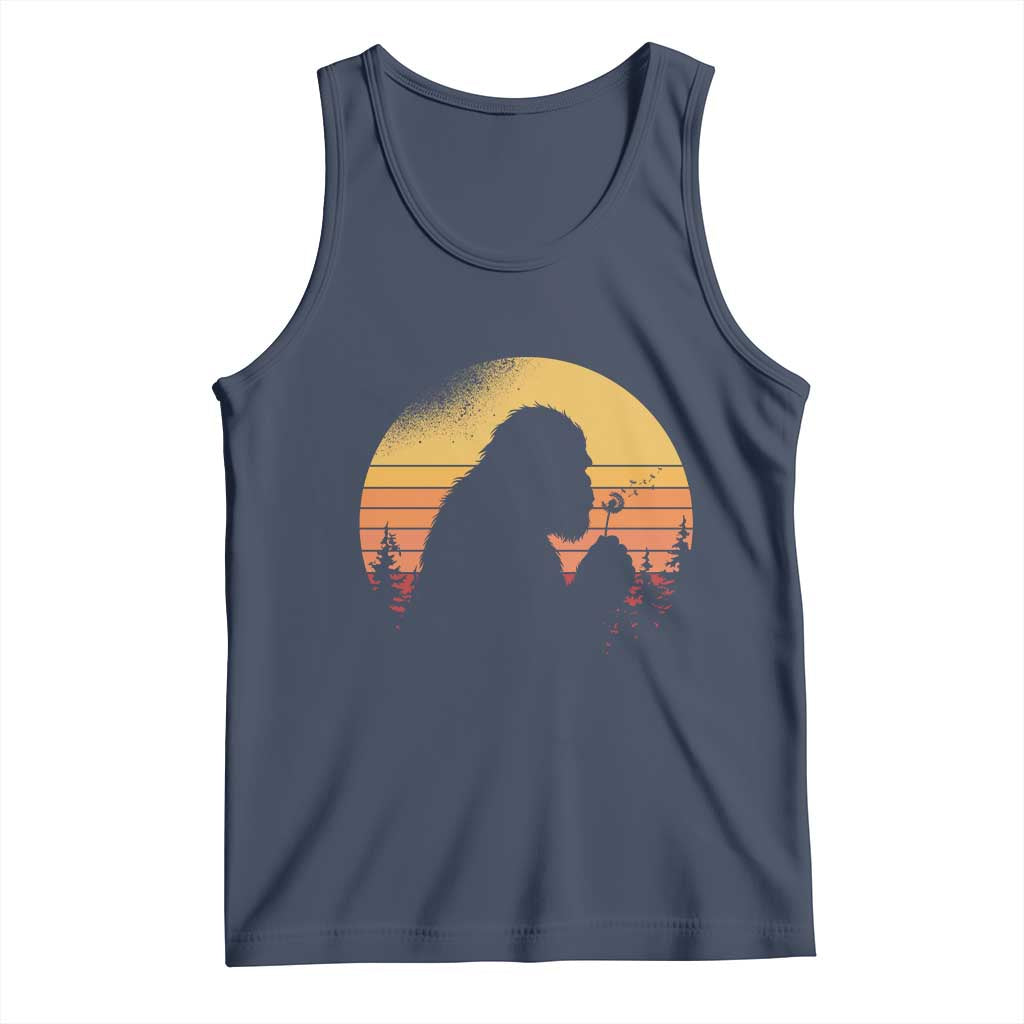 Bigfoot Blowing Dandelion Tank Top Retro Sunset Forest TS14 Navy Print Your Wear