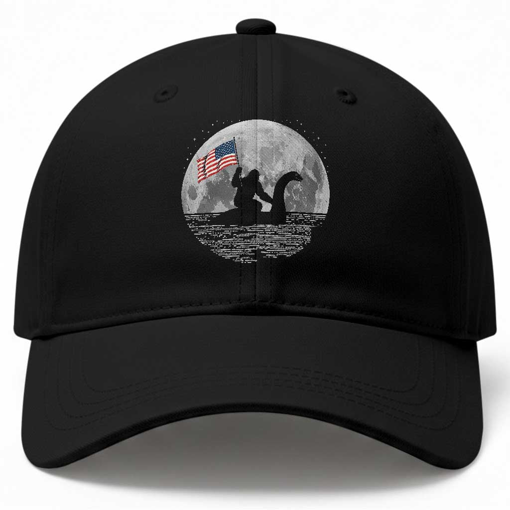 Bigfoot Loch Ness Monster 4th of July Baseball Cap Funny Cryptid Moon Night TS14 Print Your Wear