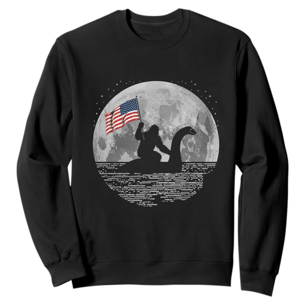 Bigfoot Loch Ness Monster 4th of July Sweatshirt Funny Cryptid Moon Night TS14 Black Print Your Wear