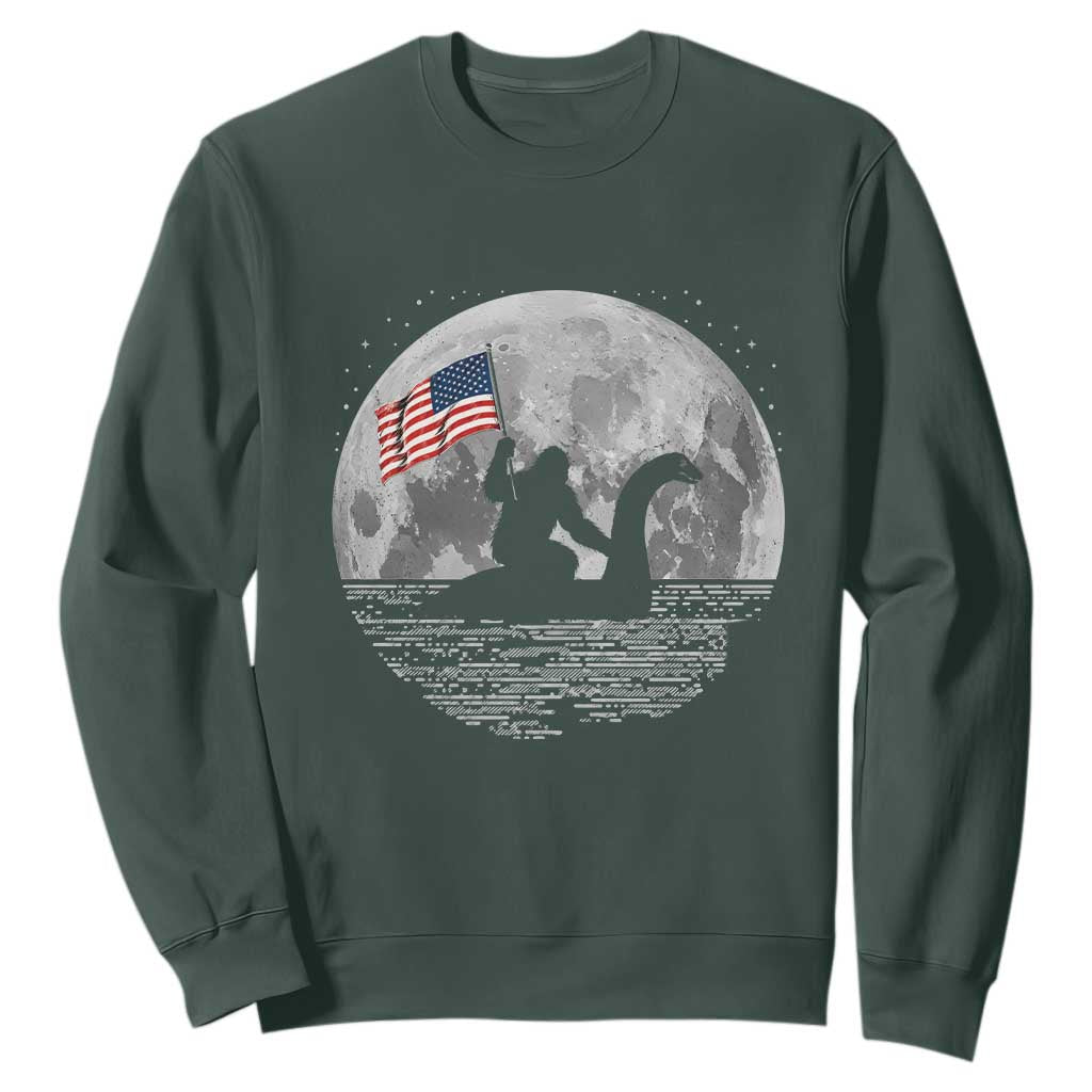 Bigfoot Loch Ness Monster 4th of July Sweatshirt Funny Cryptid Moon Night TS14 Dark Forest Green Print Your Wear