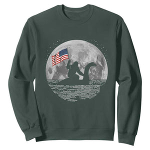 Bigfoot Loch Ness Monster 4th of July Sweatshirt Funny Cryptid Moon Night TS14 Dark Forest Green Print Your Wear