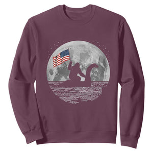 Bigfoot Loch Ness Monster 4th of July Sweatshirt Funny Cryptid Moon Night TS14 Maroon Print Your Wear