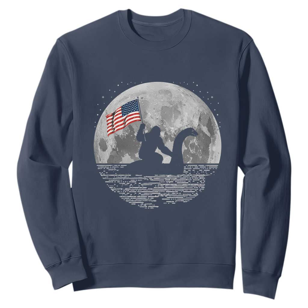Bigfoot Loch Ness Monster 4th of July Sweatshirt Funny Cryptid Moon Night TS14 Navy Print Your Wear