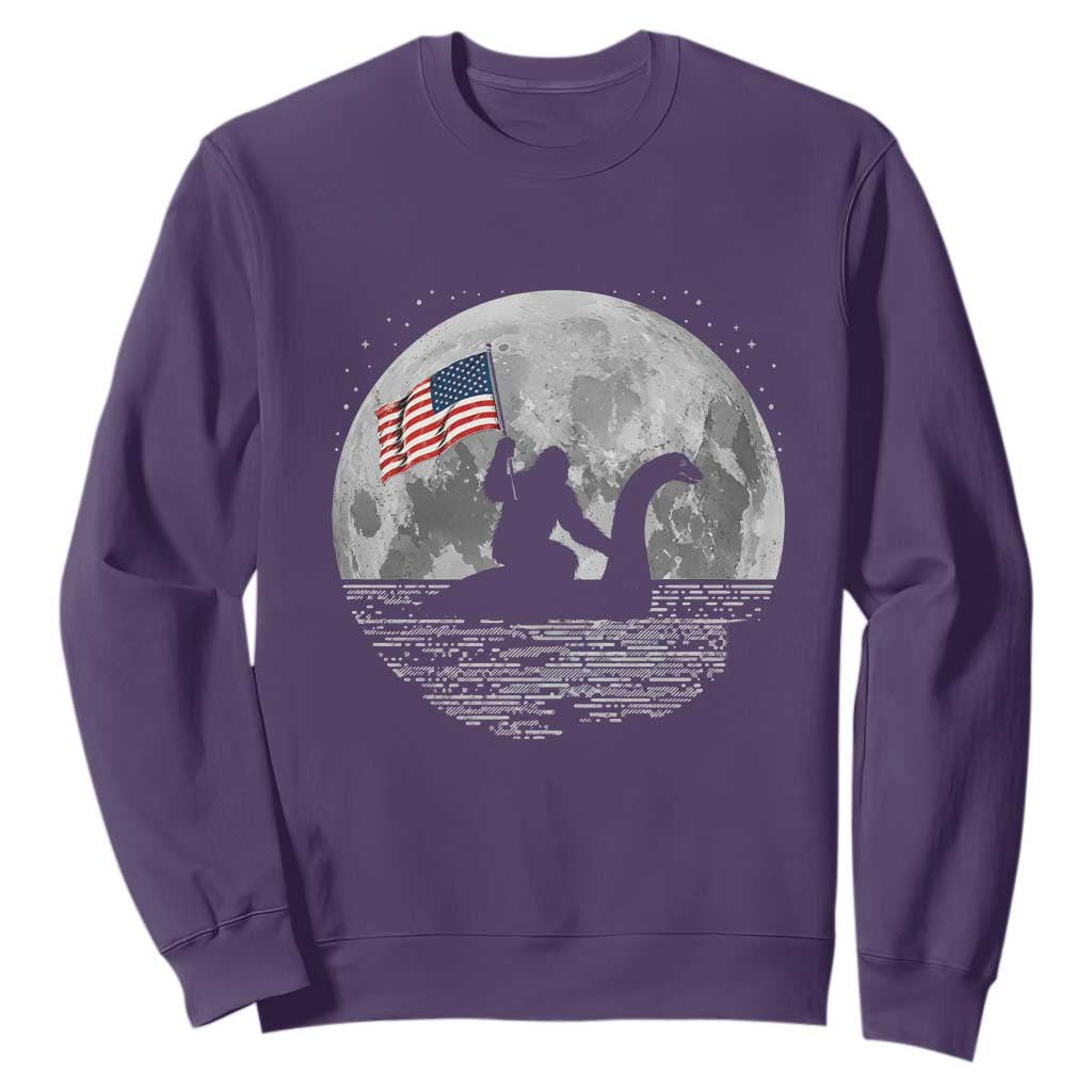 Bigfoot Loch Ness Monster 4th of July Sweatshirt Funny Cryptid Moon Night TS14 Purple Print Your Wear
