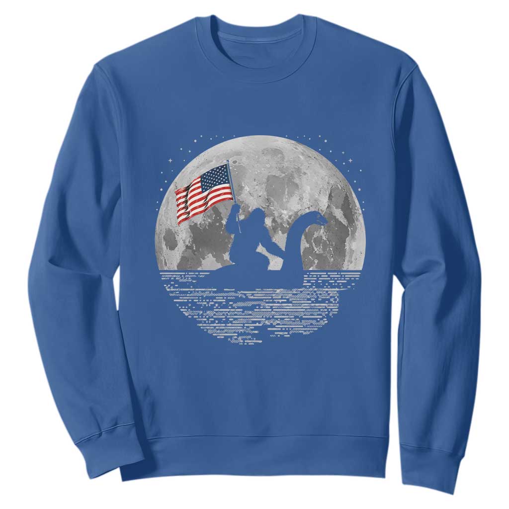 Bigfoot Loch Ness Monster 4th of July Sweatshirt Funny Cryptid Moon Night TS14 Royal Blue Print Your Wear