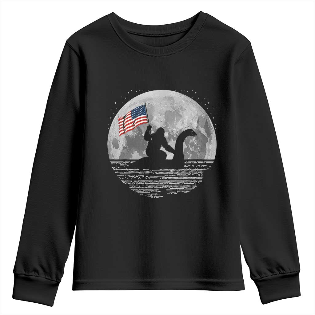 Bigfoot Loch Ness Monster 4th of July Youth Sweatshirt Funny Cryptid Moon Night TS14 Black Print Your Wear