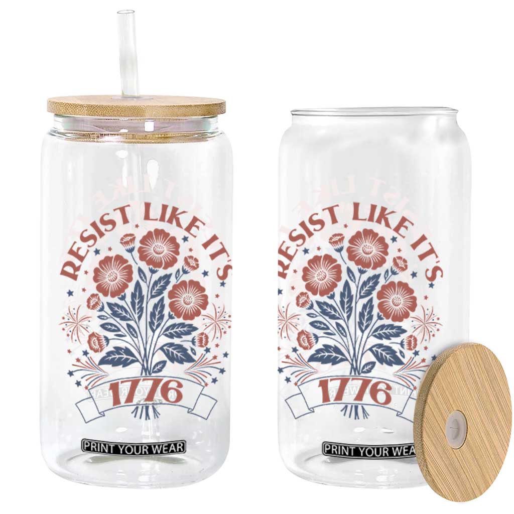 Resist Like its 1776 Glass Can Vintage Boho Floral Subtle 250th Anniversary TS14 Print Your Wear