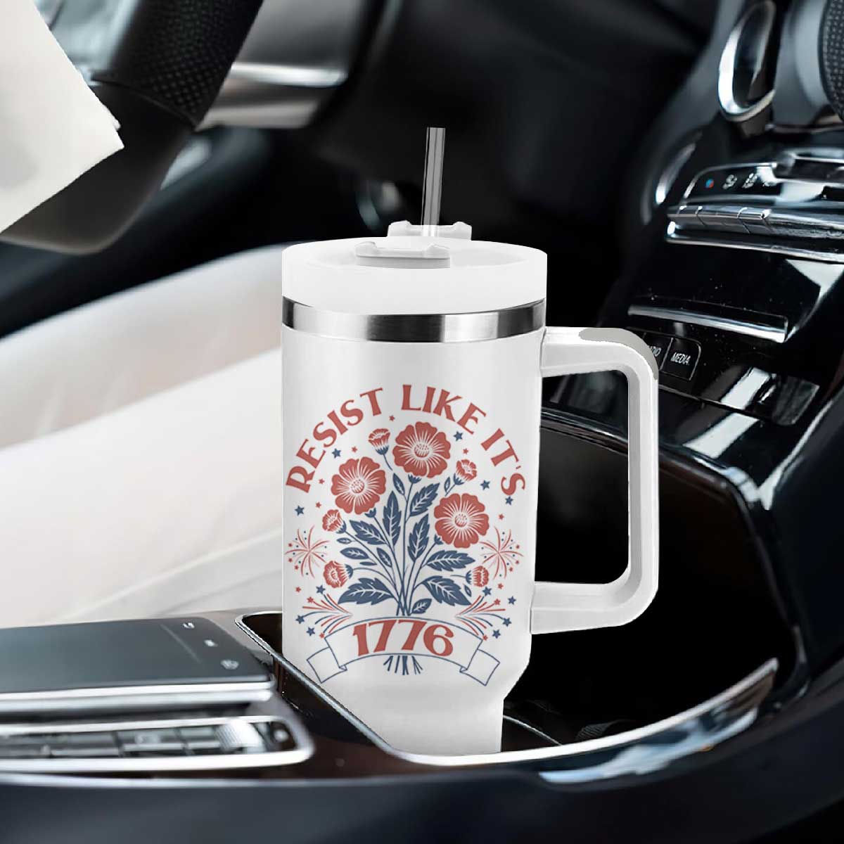 Resist Like its 1776 Tumbler With Handle Vintage Boho Floral Subtle 250th Anniversary TS14 Print Your Wear