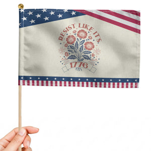 Resist Like its 1776 Patriotic Handheld Flag Vintage Boho Floral Subtle 250th Anniversary TS14 Modern 8.2" × 5.5" Beige Blue Print Your Wear