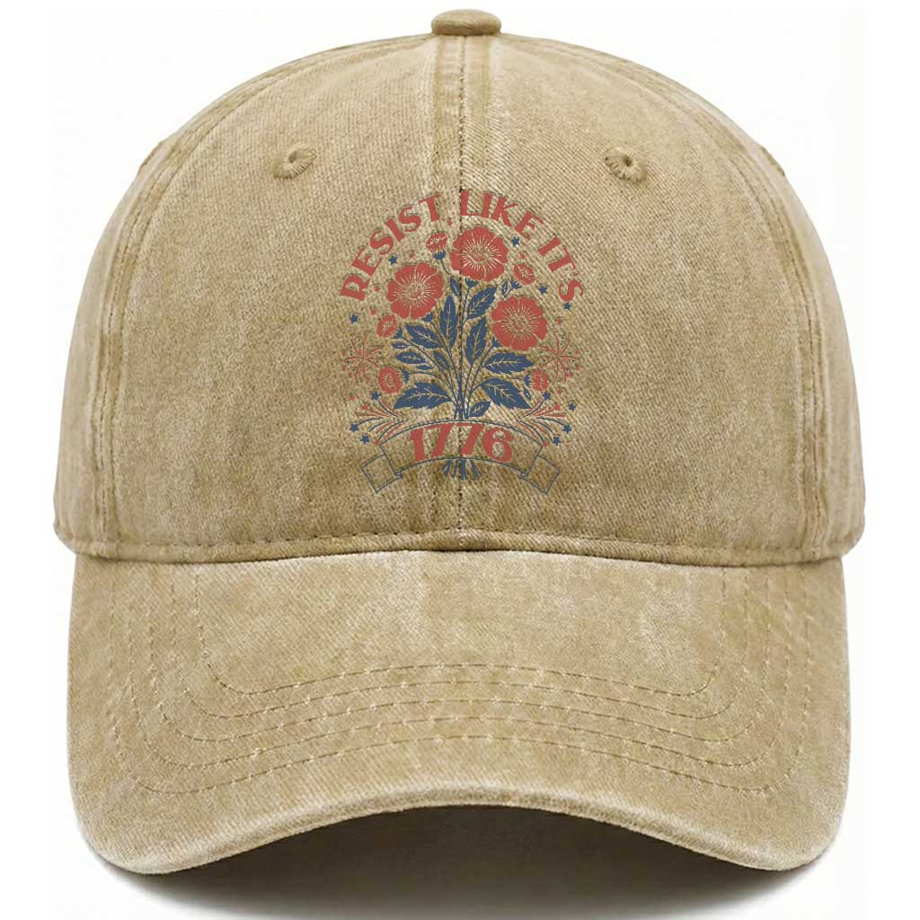 Resist Like its 1776 Washed Cotton Baseball Cap Vintage Boho Floral Subtle 250th Anniversary TS14 Print Your Wear